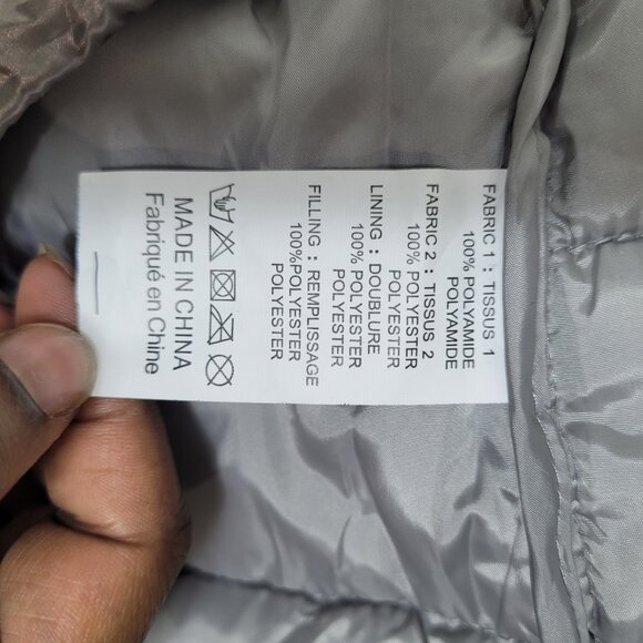 Frime Silver & Gray Puffer Jacket Women’s Size Medium Hooded Zip-Up - Picture 9 of 9